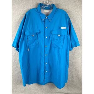 Columbia PFG Shirt Men's Size‎ 2XL Blue Short Sleeve Vented Caped Fishing STAIN